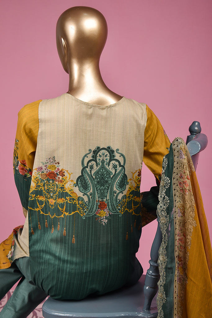 Serendipity (MWE-02) - 3 Pc Unstitched Digital Embroidered Lawn Dress With Embroidered Chiffon Digital Dupatta