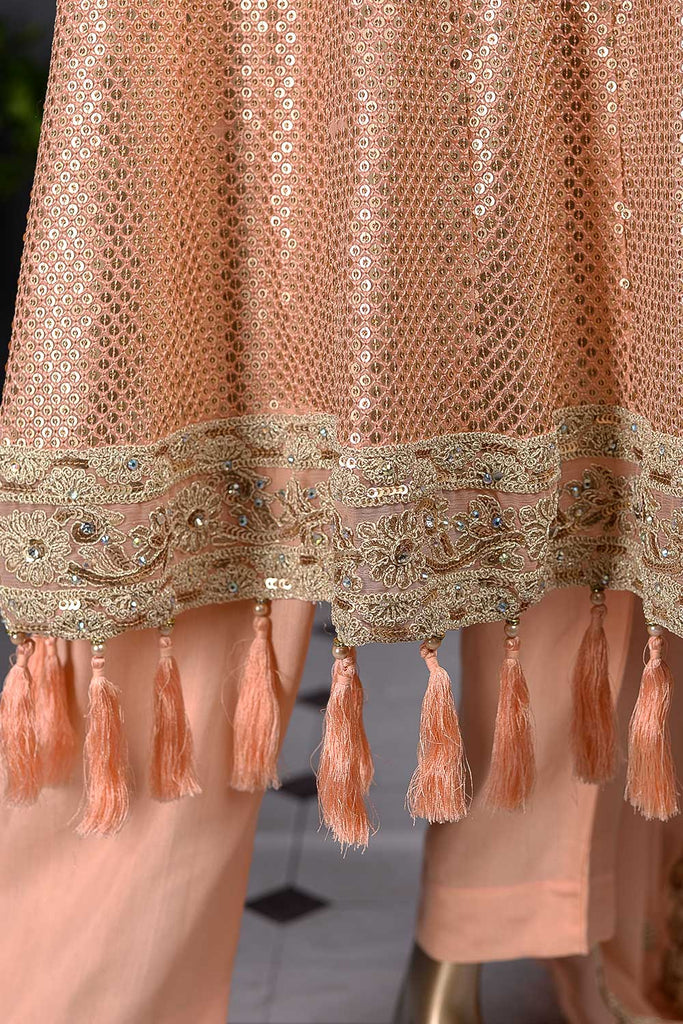 Shining Lake (F-104-Peach) - Chiffon Semi-stitched Embroidered Dress