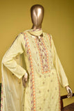 Sindhi Star (SC-131A-Lemon) Embroidered & Printed Un-Stitched Cambric Dress With Embroidered Chiffon Dupatta