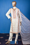 Sindhi Star (SC-131C-Cream) Embroidered & Printed Un-Stitched Cotton Dress With Embroidered Chiffon Dupatta