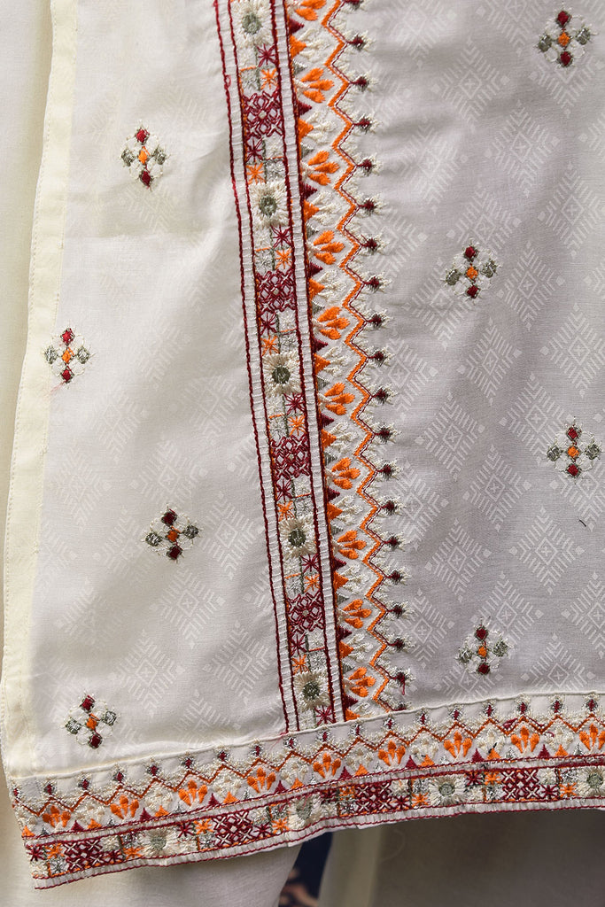 Sindhi Star (SC-131C-Cream) Embroidered & Printed Un-Stitched Cotton Dress With Embroidered Chiffon Dupatta