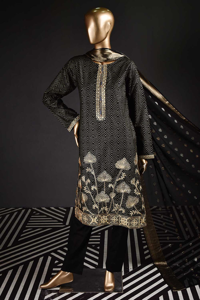 Son Pari (SC-106C-Black) Embroidered & Printed Un-Stitched Cambric Dress With Banarsi Chiffon Dupatta
