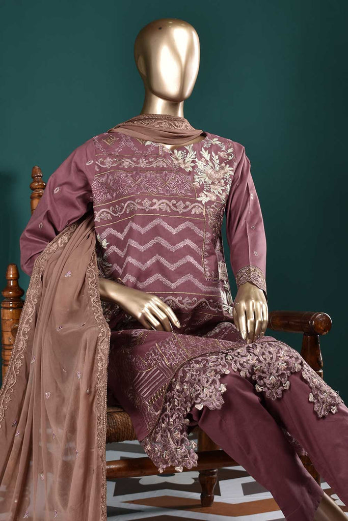 Special Motifs (SC-110B-Magenta) Embroidered Un-Stitched Cambric Dress With Embroidered Chiffon Dupatta