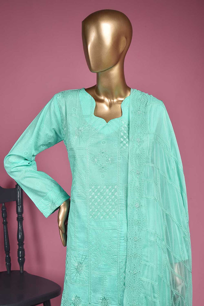 Sunshine (SC-135A-SkyBlue) Embroidered & Printed Un-Stitched Cambric Dress With Embroidered Chiffon Dupatta