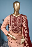 Sweet Sparrow (SC-149B-PeachyPink) Embroidered & Printed Un-Stitched Cotton Dress With Embroidered Chiffon Dupatta