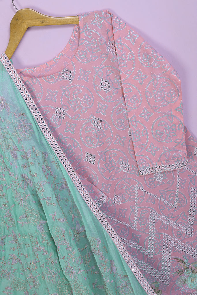 SC-198A-Pink - The 9mm | 3Pc Cotton Embroidered & Printed Dress