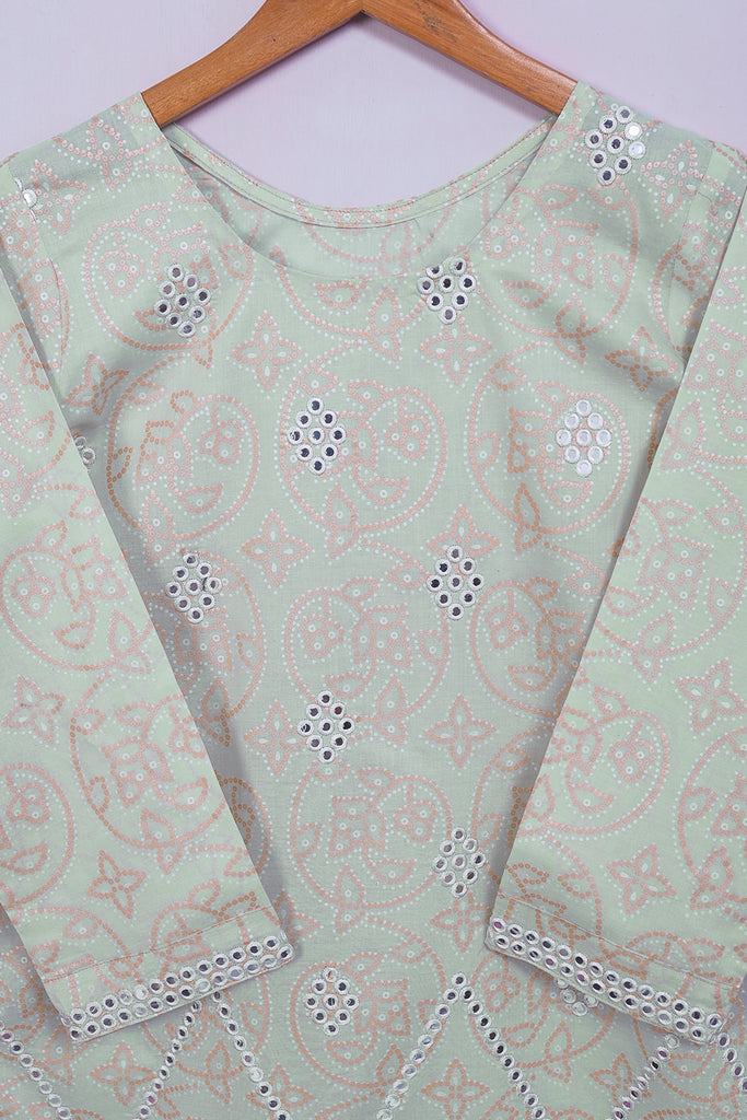 SC-198B-Mint Green - The 9mm | 3Pc Cotton Embroidered & Printed Dress