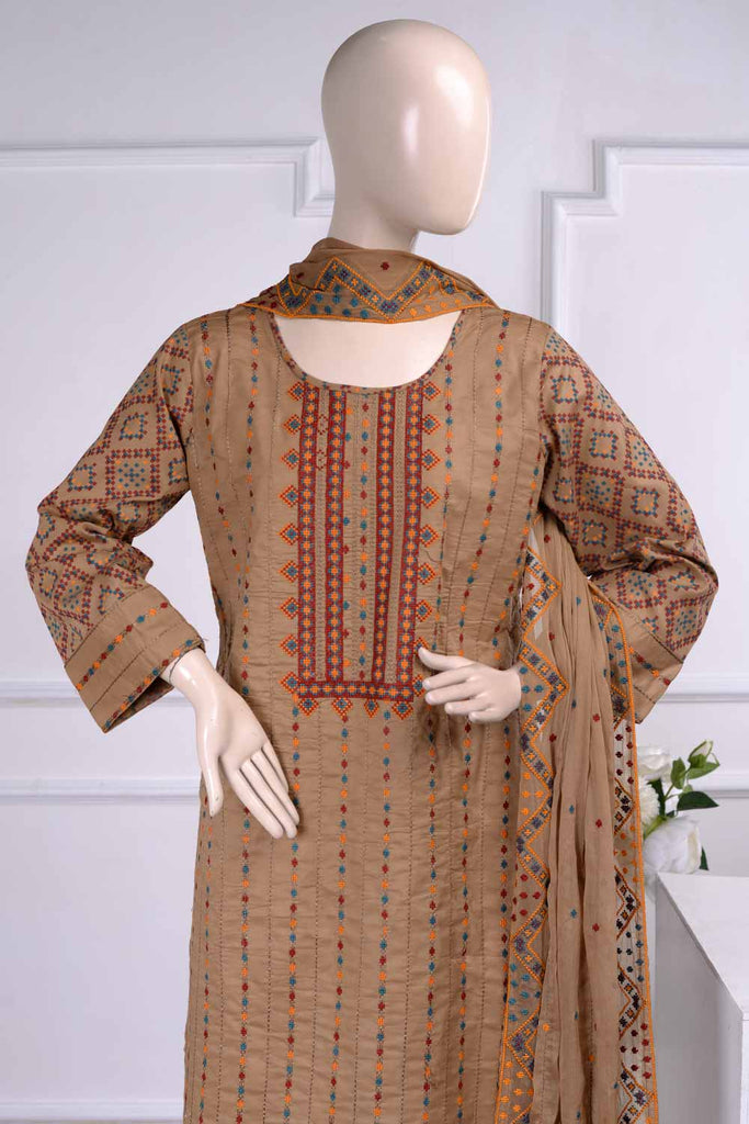 Tradition (SC-20C-Brown) Embroidered Un-Stitched Cambric Dress With Embroidered Chiffon Dupatta