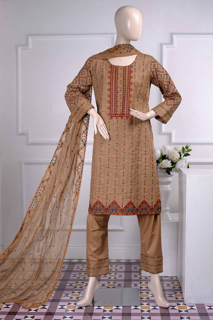 Tradition (SC-20C-Brown) Embroidered Un-Stitched Cambric Dress With Embroidered Chiffon Dupatta