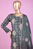 Triangle Flow (SC-78E-Grey) Embroidered & Printed Un-Stitched Cotton Dress With Embroidered Chiffon Dupatta