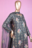 Triangle Flow (SC-78E-Grey) Embroidered & Printed Un-Stitched Cotton Dress With Embroidered Chiffon Dupatta