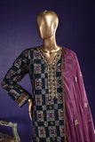 Vintage Boxes (SC-117A-NavyBlue) Embroidered & Printed Un-Stitched Cambric Dress With Embroidered Chiffon Dupatta