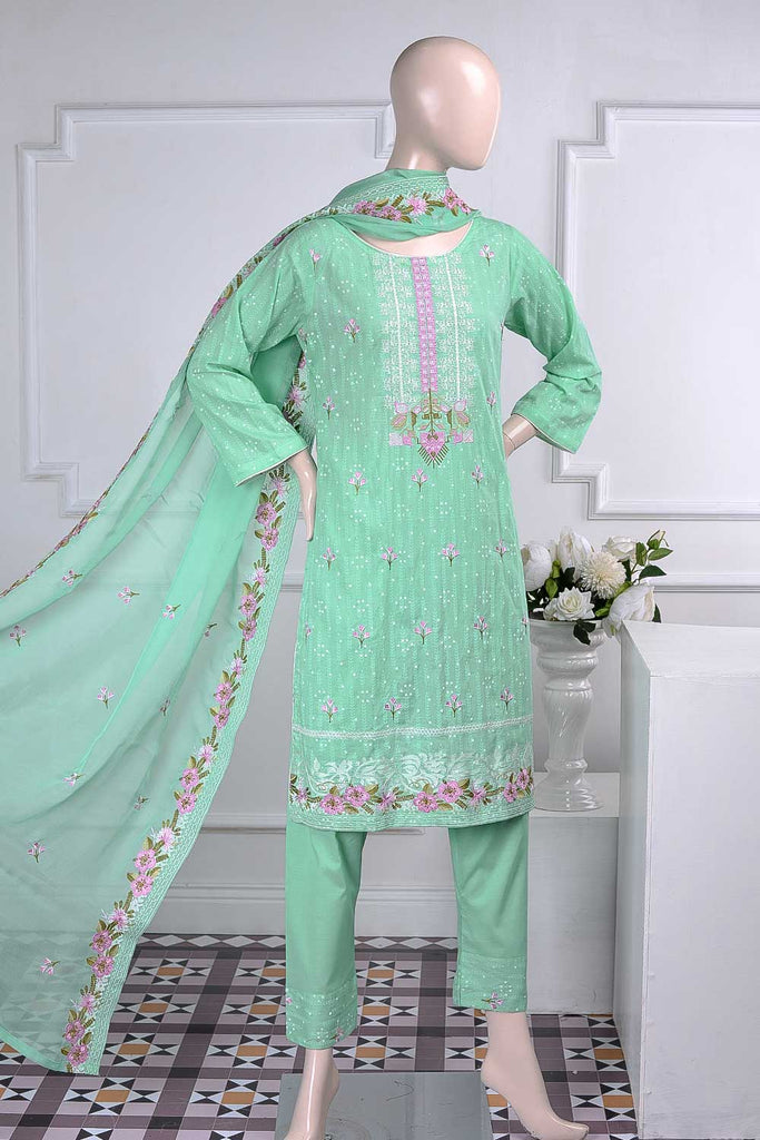 Wheat (SC-25A-Pista) Embroidered Un-Stitched Cambric Dress With Embroidered Chiffon Dupatta