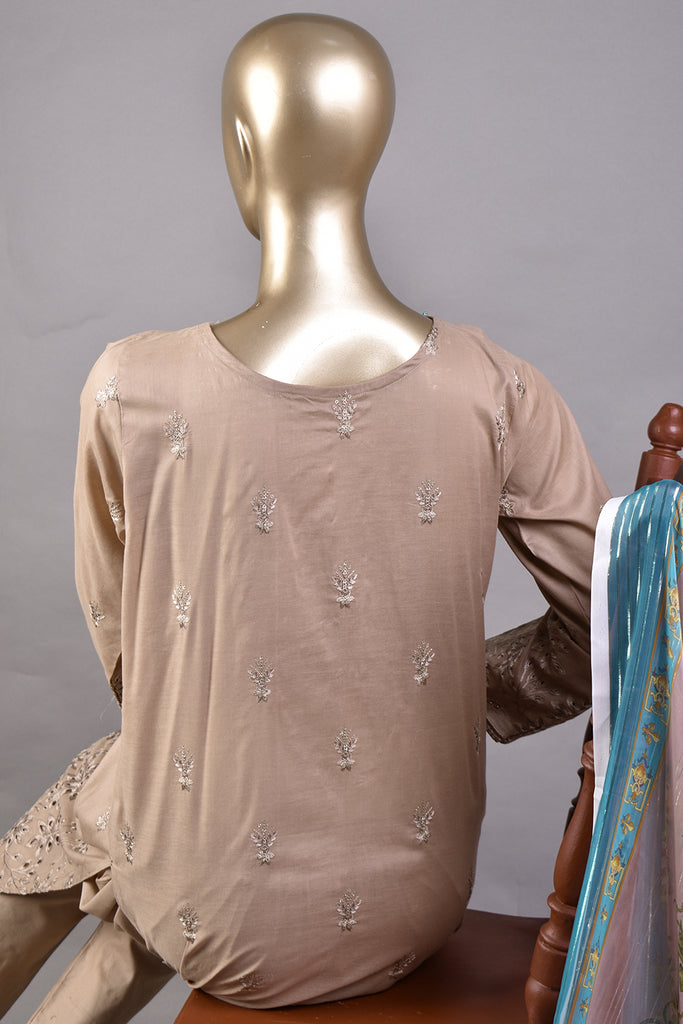 (ZLC-3B) 3 Pc Semi Stitched Chikankari Embroidered Stone Work Lawn Dress with Digital Printed Dupatta