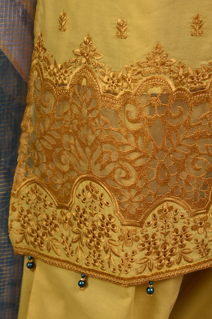 (ZLC-5A) 3 Pc Semi Stitched Chikankari Embroidered Stone Work Lawn Dress with Digital Printed Dupatta