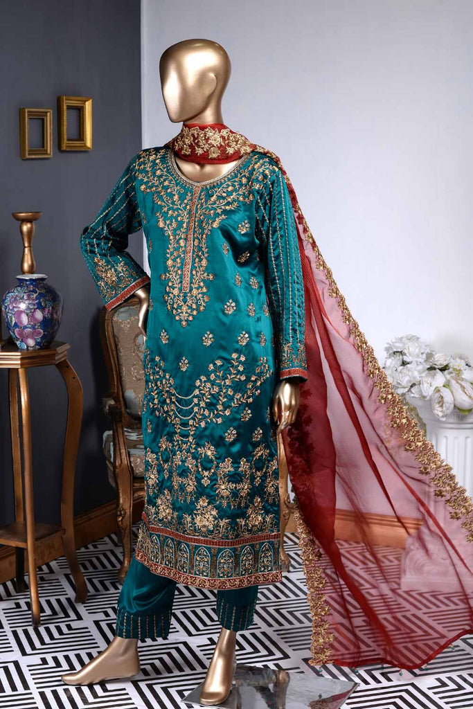 Persian Love (ZS-04) | 3 Pcs Un-stitched Embroidered Silk Dress with Embroidered Mysoori Dupatta
