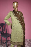 Zeenat (SC-142A-Khaki) Embroidered & Printed Un-Stitched Cotton Dress With Embroidered Lawn Dupatta