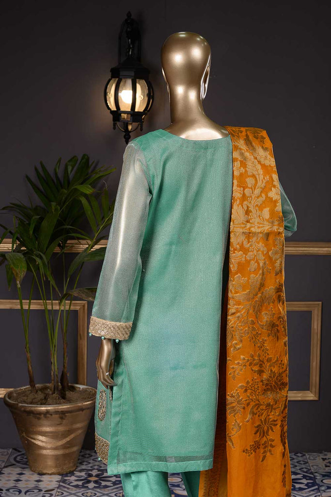 Mystic Pine (AF-2C) 3 Pc Unstitched Organza Embroidered Dress with Handicraft Cut-Dana work