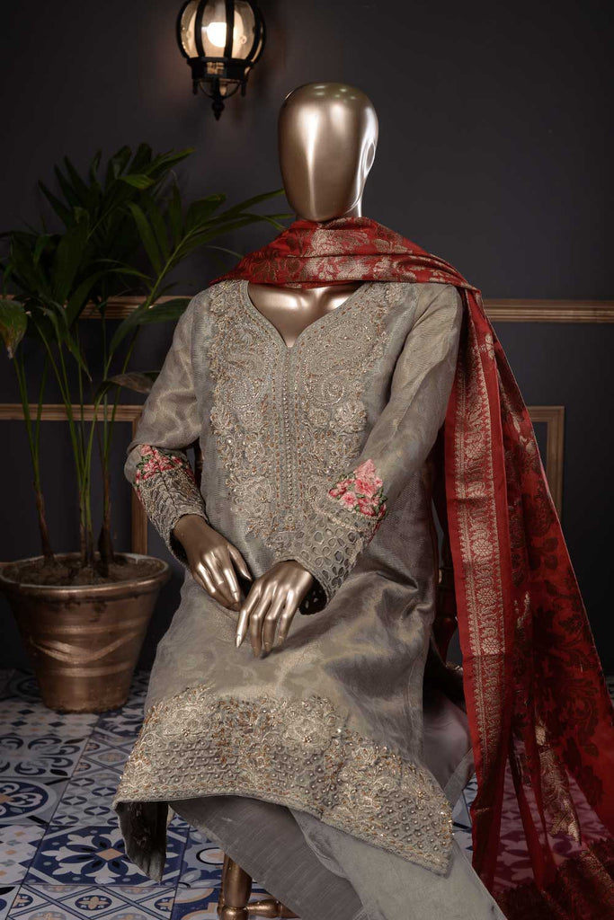 Divine Gloria (AF-4B) 3 Pc Unstitched Mysoori Jacquard Embroidered Dress with Handicraft Cut-Dana work