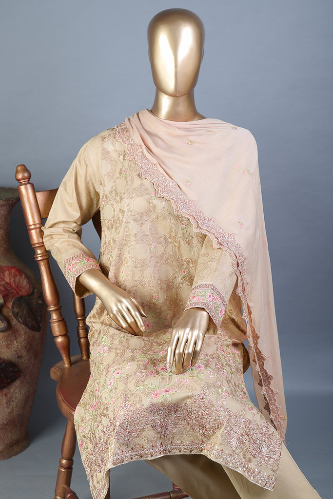Arri Jaal (SC-24F-Skin) Embroidered Un-Stitched Cambric Dress With Embroidered Chiffon Dupatta