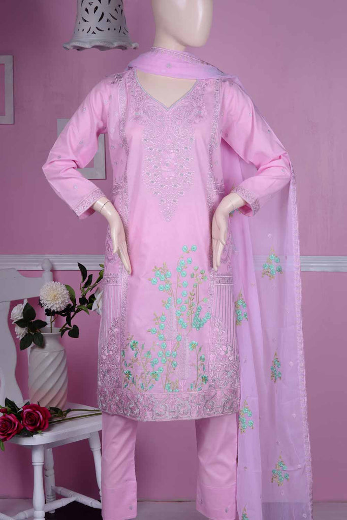 Carry Blossom (BZ-7A) | Embroidered Un-stitched Cambric Dress with Chiffon Dupatta