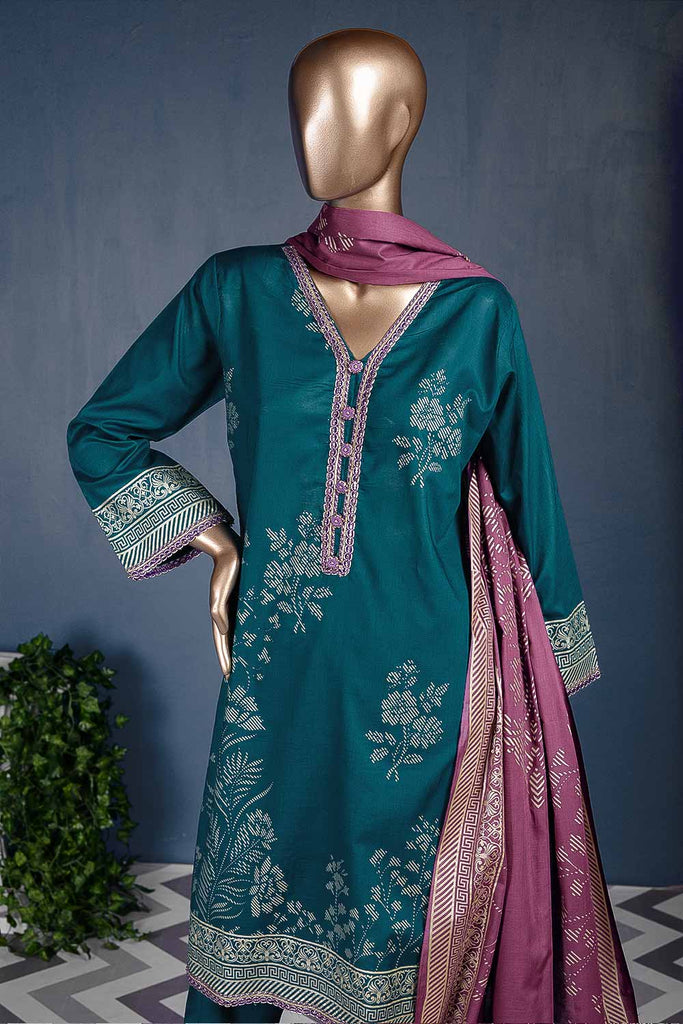 Pure Charisma (CC-1G) | 3 Pc Turquoise Un-stitched Printed Cambric Dress