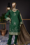 Pure Charisma (CC-1H) 3 Pc Green Un-stitched Printed Cambric Dress with Fawn Dupatta