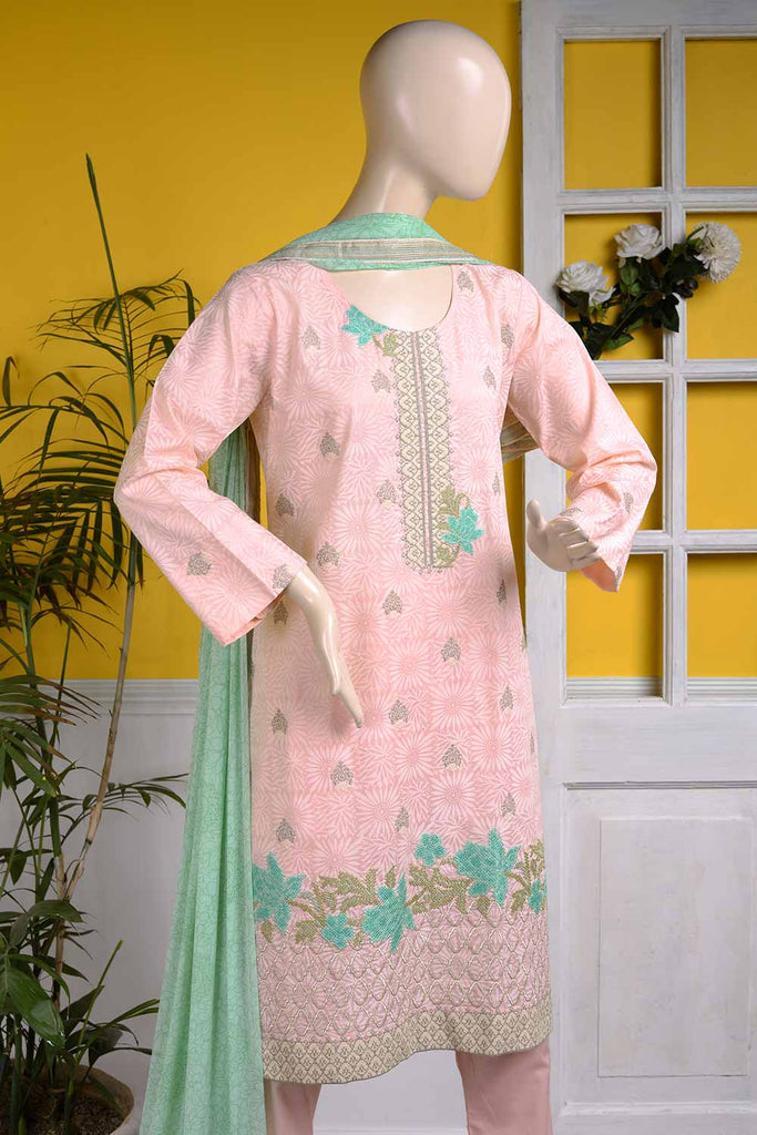Cross Stitch (SC-11B-Light Pink) | 3 Pc Unstitched Embroidered Cambric Dress with Embroidered Chiffon Dupatta