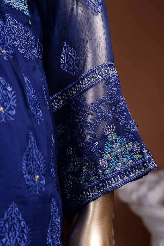 Midnight Blue (G7-1B) Embroidered Blue Chiffon Dress with Embroidered Chiffon Dupatta