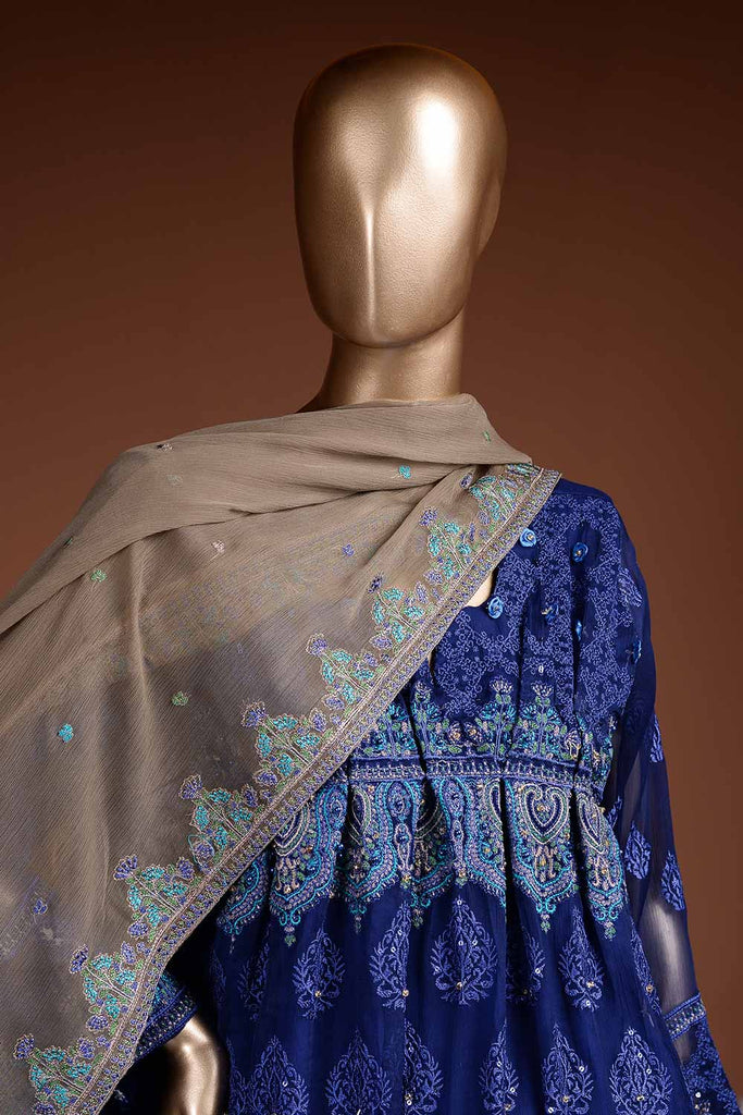 Midnight Blue (G7-1B) Embroidered Blue Chiffon Dress with Embroidered Chiffon Dupatta