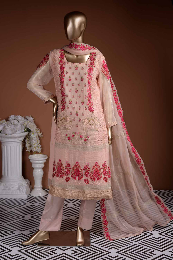 Hibiscus (G7-3A) Embroidered Pink Chiffon Dress with Embroidered Chiffon Dupatta