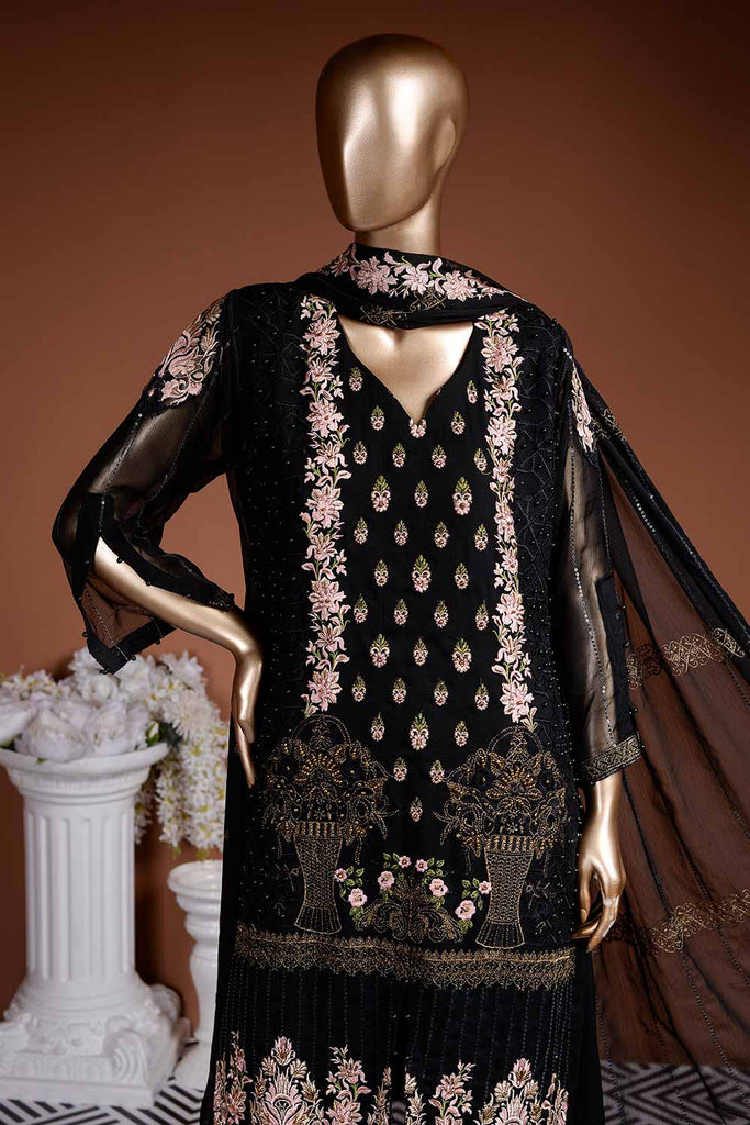 Night Sky (G7-3B) Embroidered Black Chiffon Dress with Embroidered Chiffon Dupatta