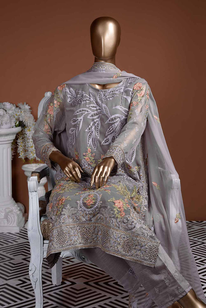 Grey Moonstone (G7-4B) Embroidered Grey Chiffon Dress with Embroidered Chiffon Dupatta