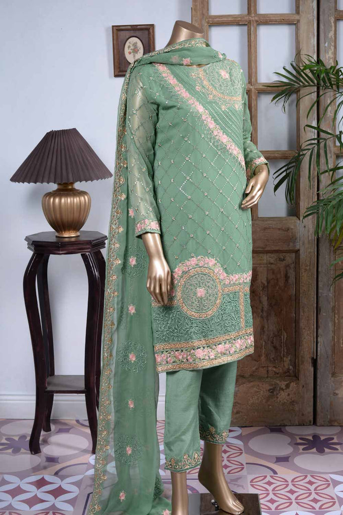 Chartreuse (GF-3A) | Embroidered Un-stitched Chiffon Dress with Embroidered Chiffon Dupatta