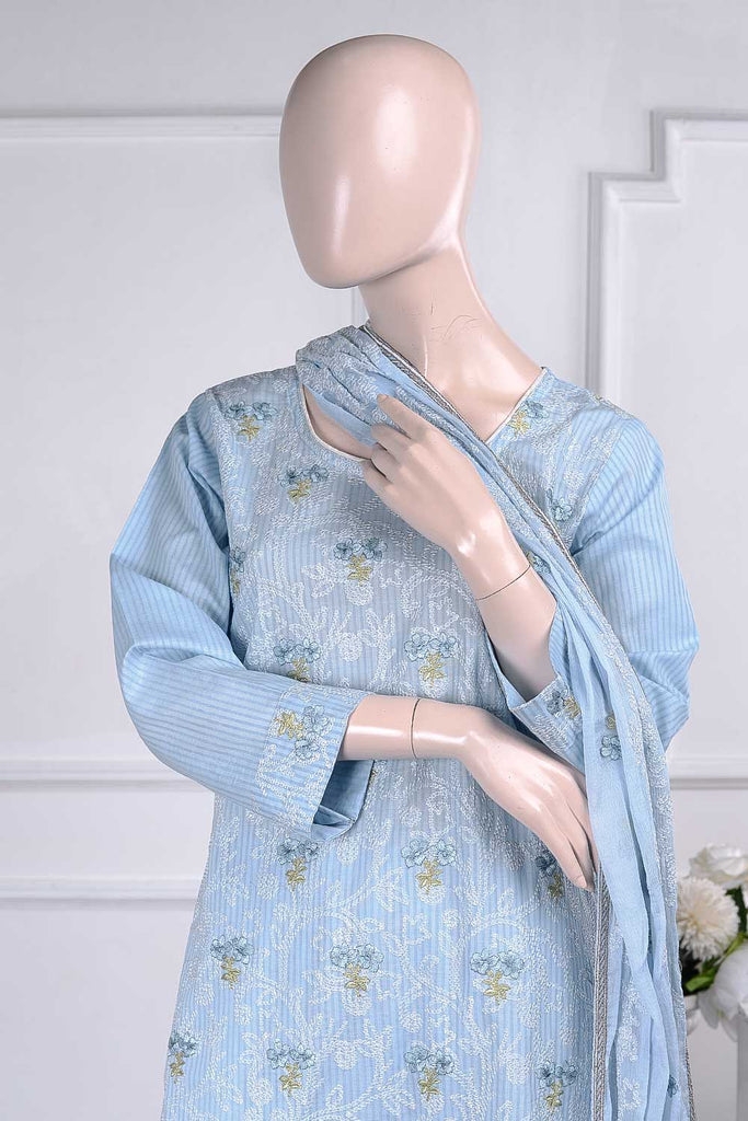 Ice Beauty (SC-26A-Sky Blue) Embroidered Un-Stitched Cambric Dress With Embroidered Chiffon Dupatta