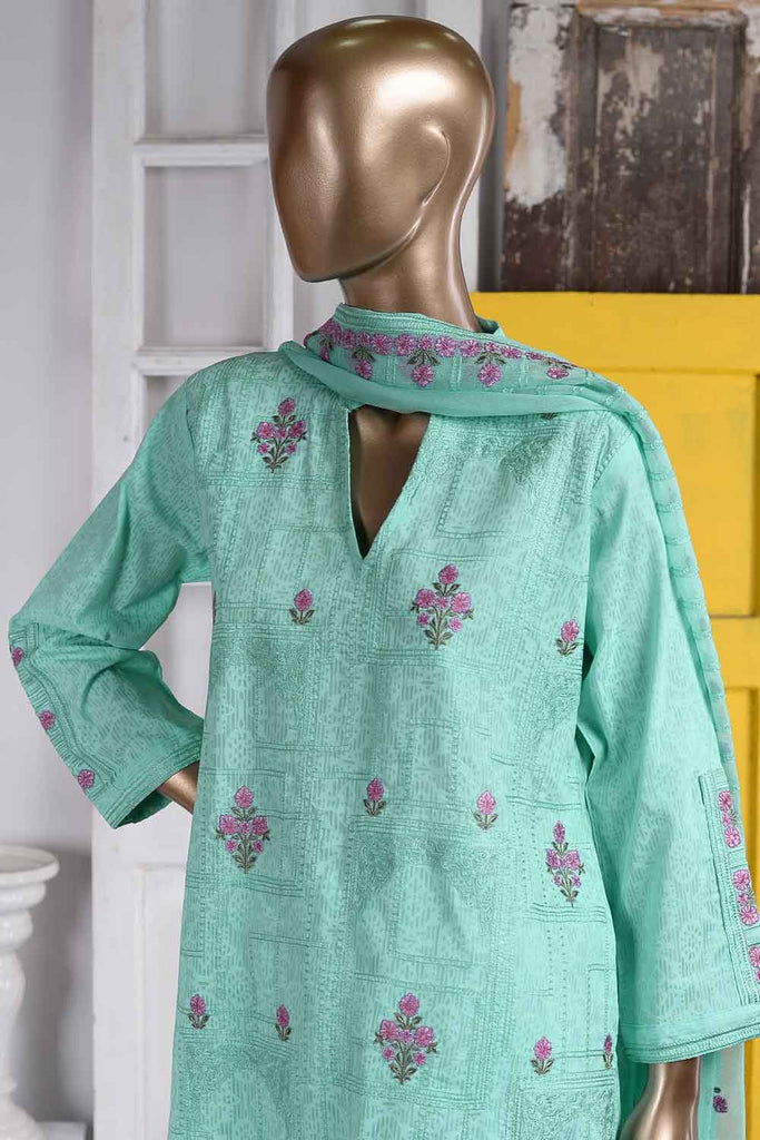Dial Chain (SC-46B-Light Green) Embroidered Cambric Dress with Embroidered Chiffon Dupatta
