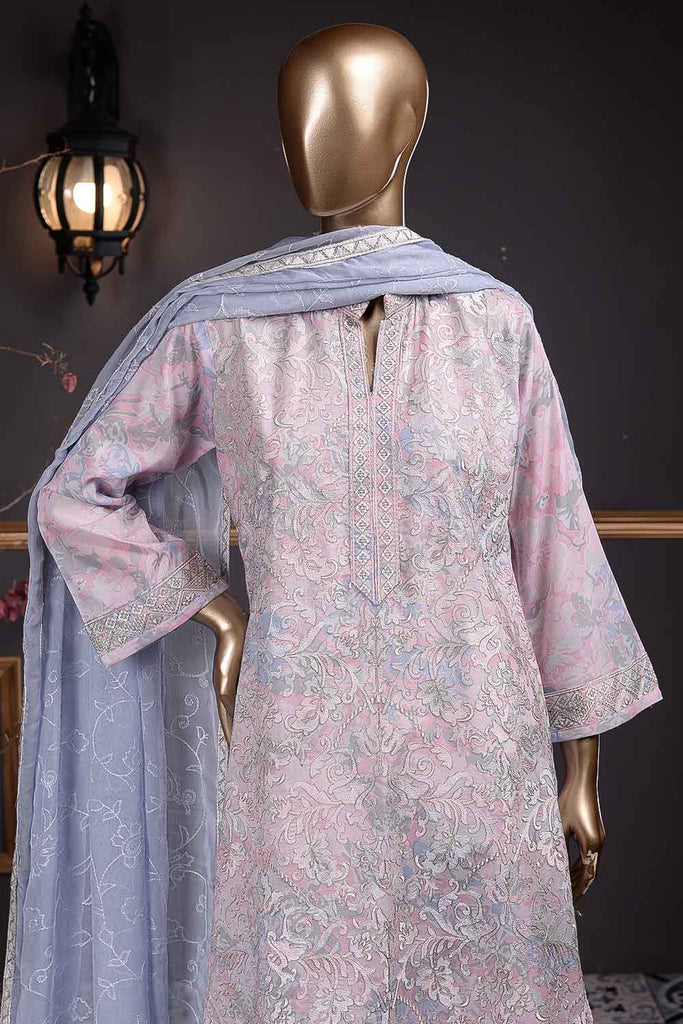 Dragon Fly (SC-70B-White&Pink) Embroidered Cambric Dress with Embroidered Chiffon Dupatta