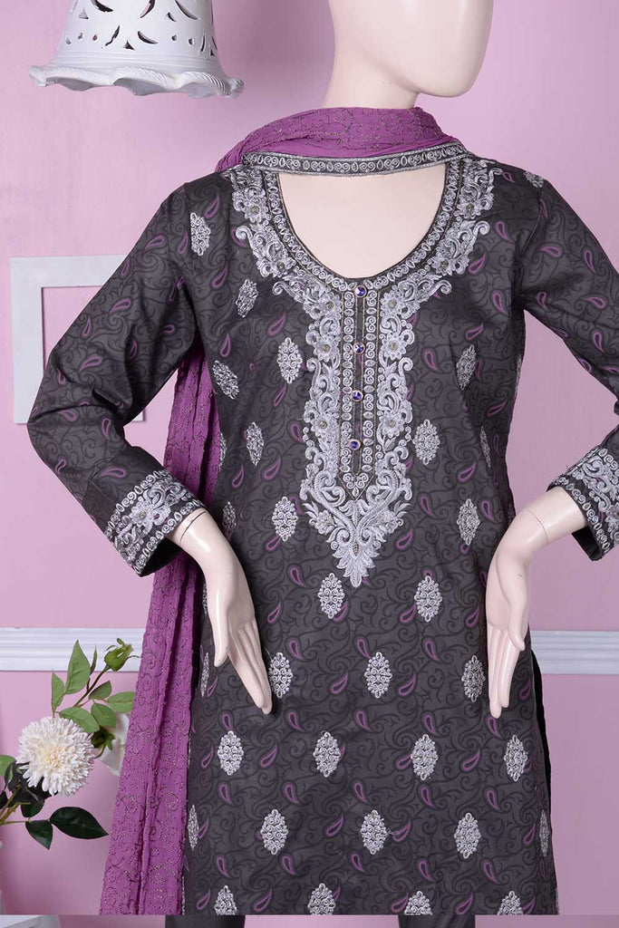 Almond Print (SC-7A-Light Grey) | Embroidered Un-stitched Cambric Dress with Chiffon Dupatta