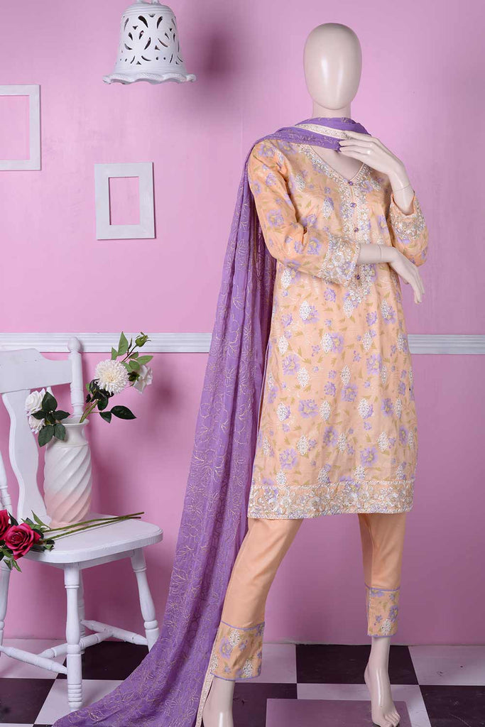 Sona Chandi (SC-2C-Orange) | Embroidered Un-stitched Cambric Dress with Chiffon Dupatta