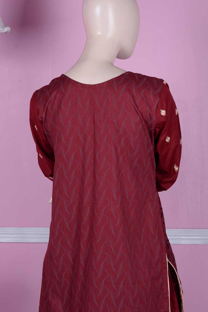 Polka Lines (SC-6A-Maroon) | Embroidered Un-stitched Cambric Dress with Chiffon Dupatta