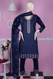Polka Lines (SC-6B-Blue) | Embroidered Un-stitched Cambric Dress with Chiffon Dupatta