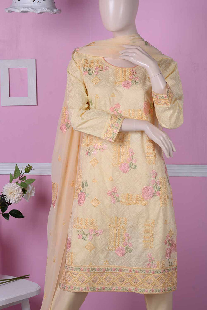 Diamond Gallery (SC-8B-Yellow) | Embroidered Un-stitched Cambric Dress with Chiffon Dupatta