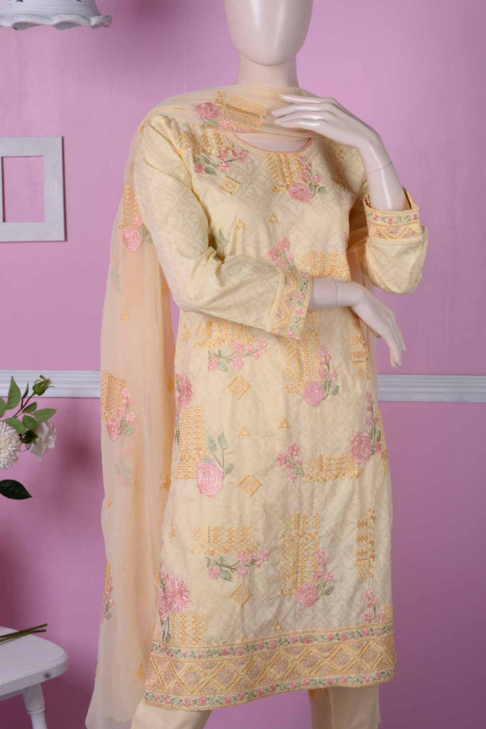 Diamond Gallery (SC-8B-Yellow) | Embroidered Un-stitched Cambric Dress with Chiffon Dupatta