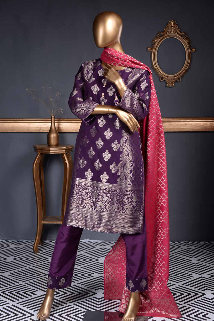 3 Pcs Un-stitched Cotton Resham Exclusively with Pure Zari Jacquard Dress - Orthodox (ZP-03)